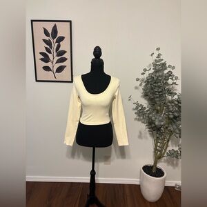 -SOLD-Scoop Neck Long Sleeve Crop Top in Cream